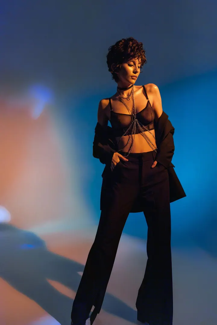 Body chains styled with clothing