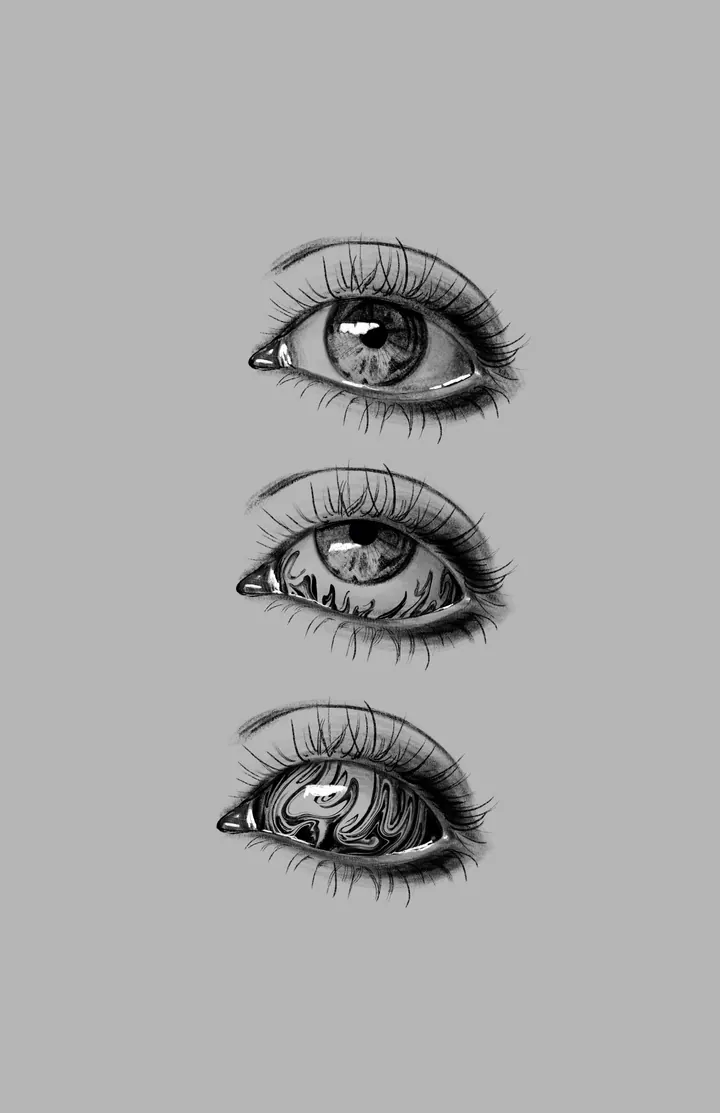 Three eye tattoo designs with realistic and abstract details