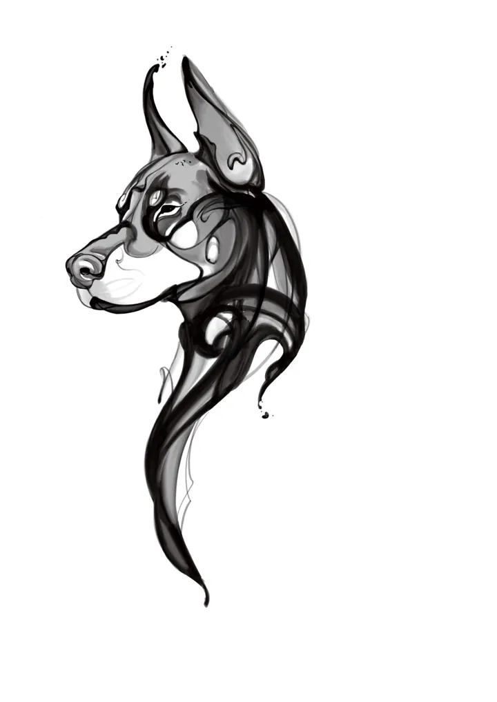 Dog portrait tattoo design with flowing abstract details