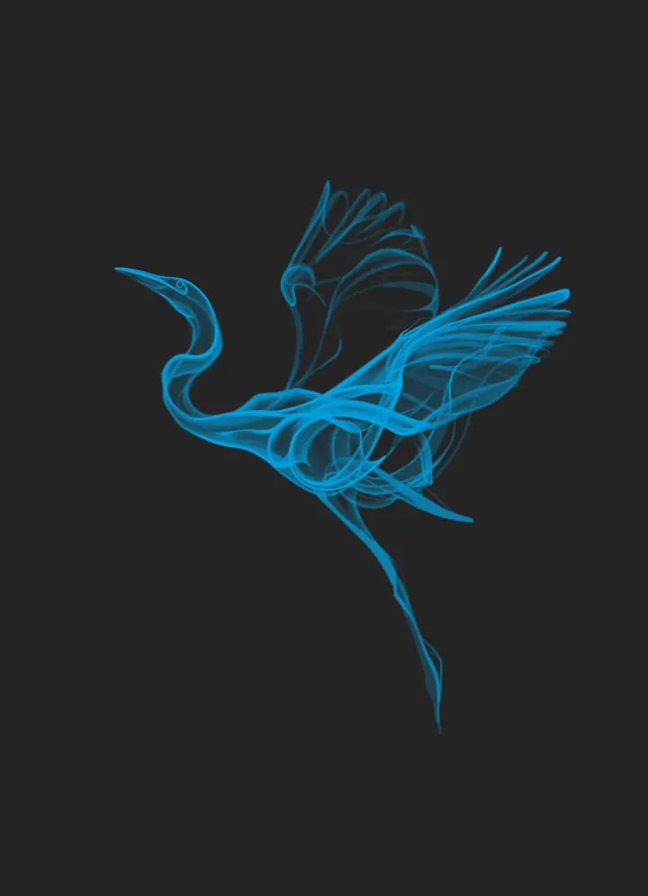 Blue flying crane tattoo design on a dark background